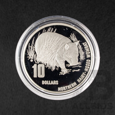 Australian RAM 1998 Silver Proof Piedfort Ten Dollar Coin, Australia's Endangered Species, Northern Hairy Nosed Wombat .925