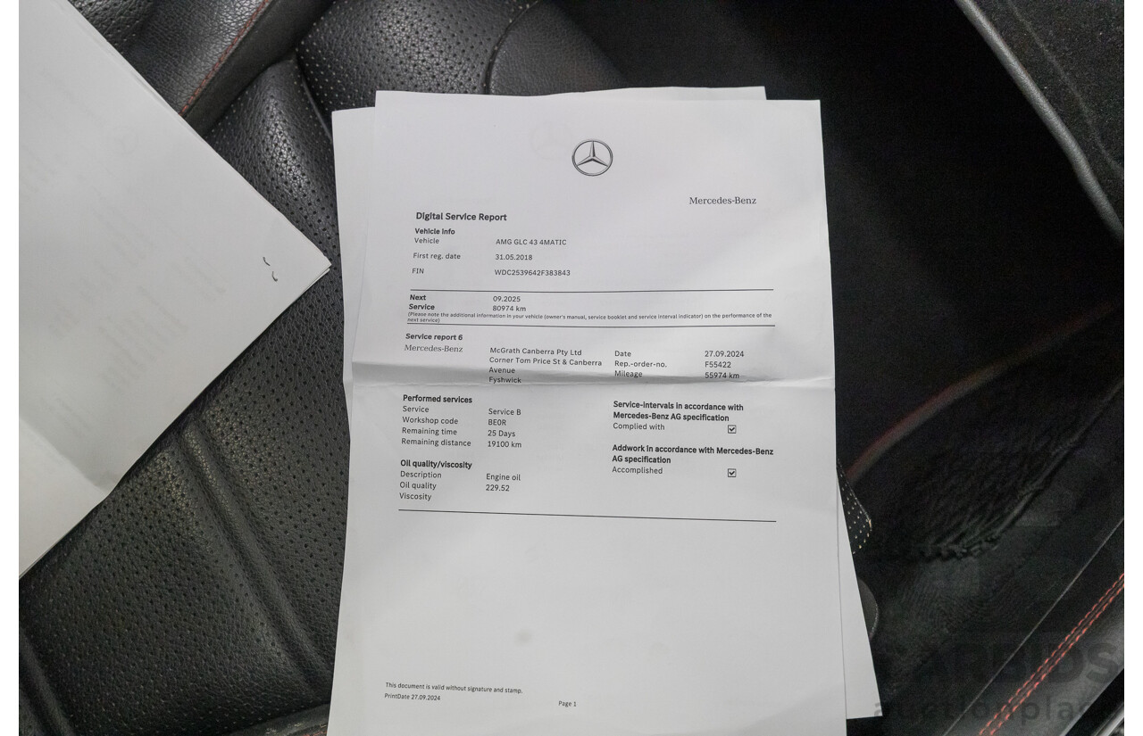 1/2018 Mercedes-Benz GLC 43 AMG (AWD) 253 MY18 4d Wagon Diamond White Twin Turbo V6 3.0L