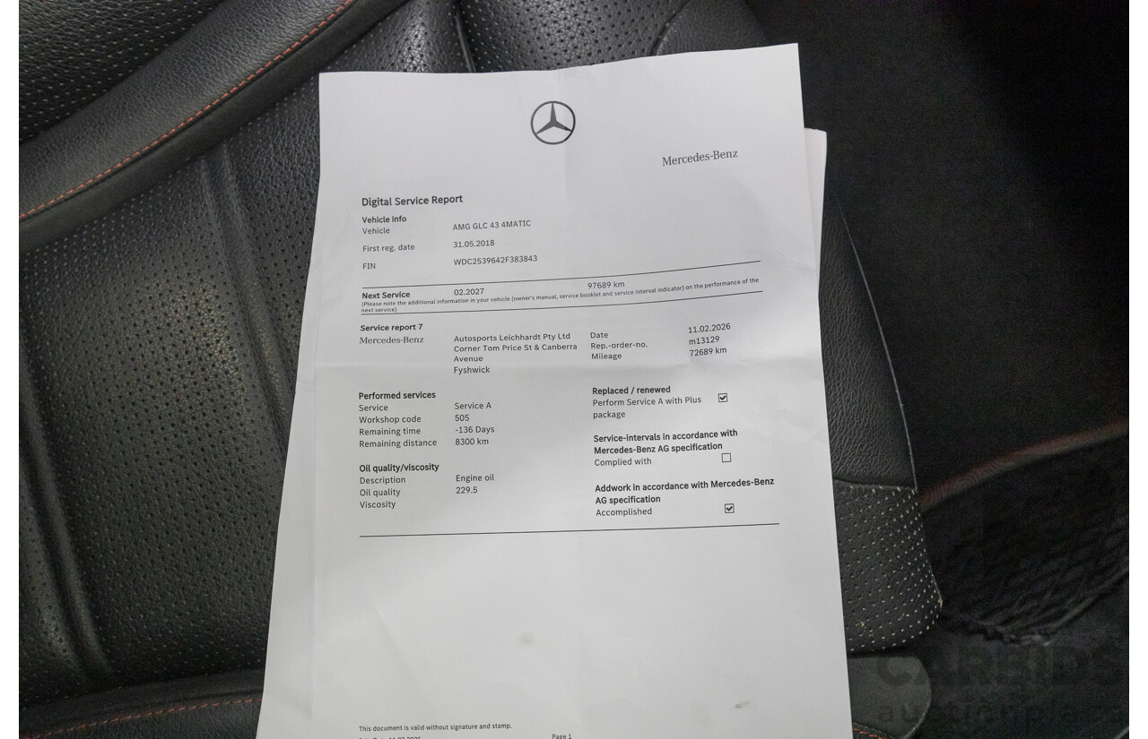 1/2018 Mercedes-Benz GLC 43 AMG (AWD) 253 MY18 4d Wagon Diamond White Twin Turbo V6 3.0L