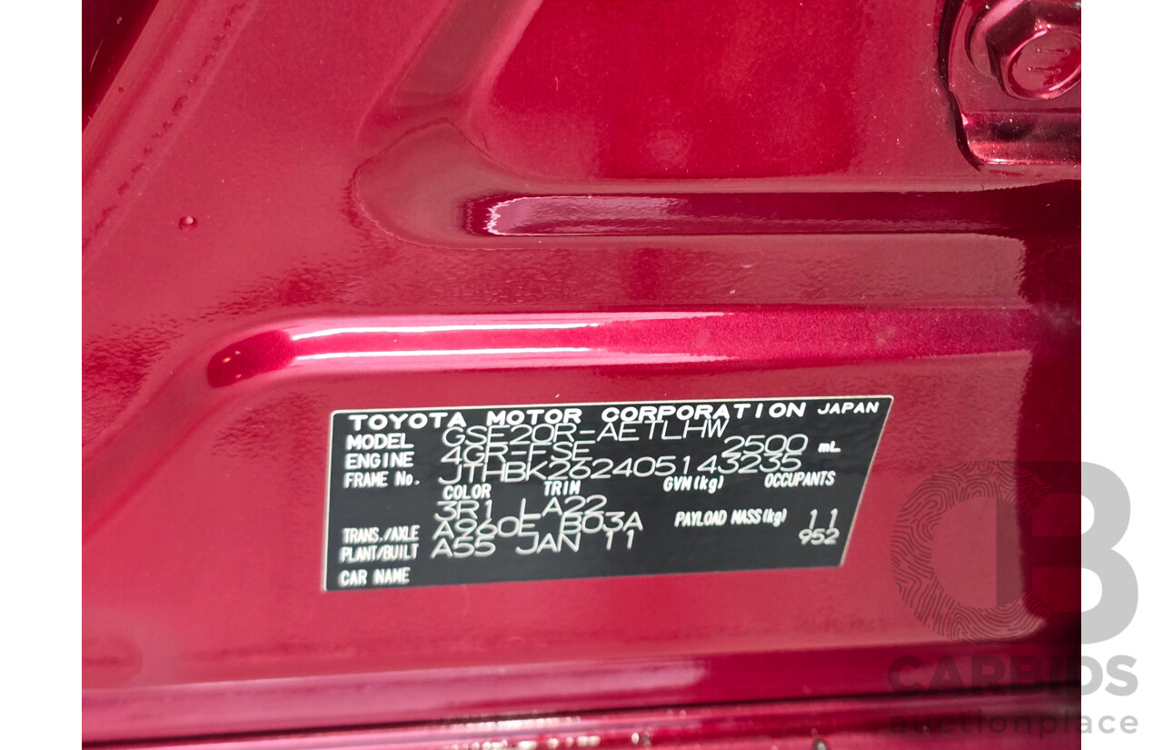 02/2011 Lexus IS250 F Sport GSE20R MY11 4d Sedan Matador Red V6 2.5L