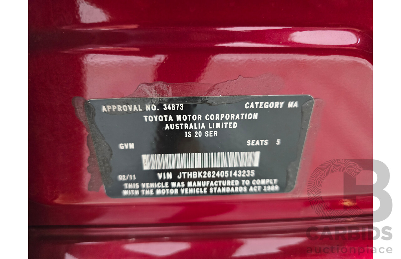 02/2011 Lexus IS250 F Sport GSE20R MY11 4d Sedan Matador Red V6 2.5L
