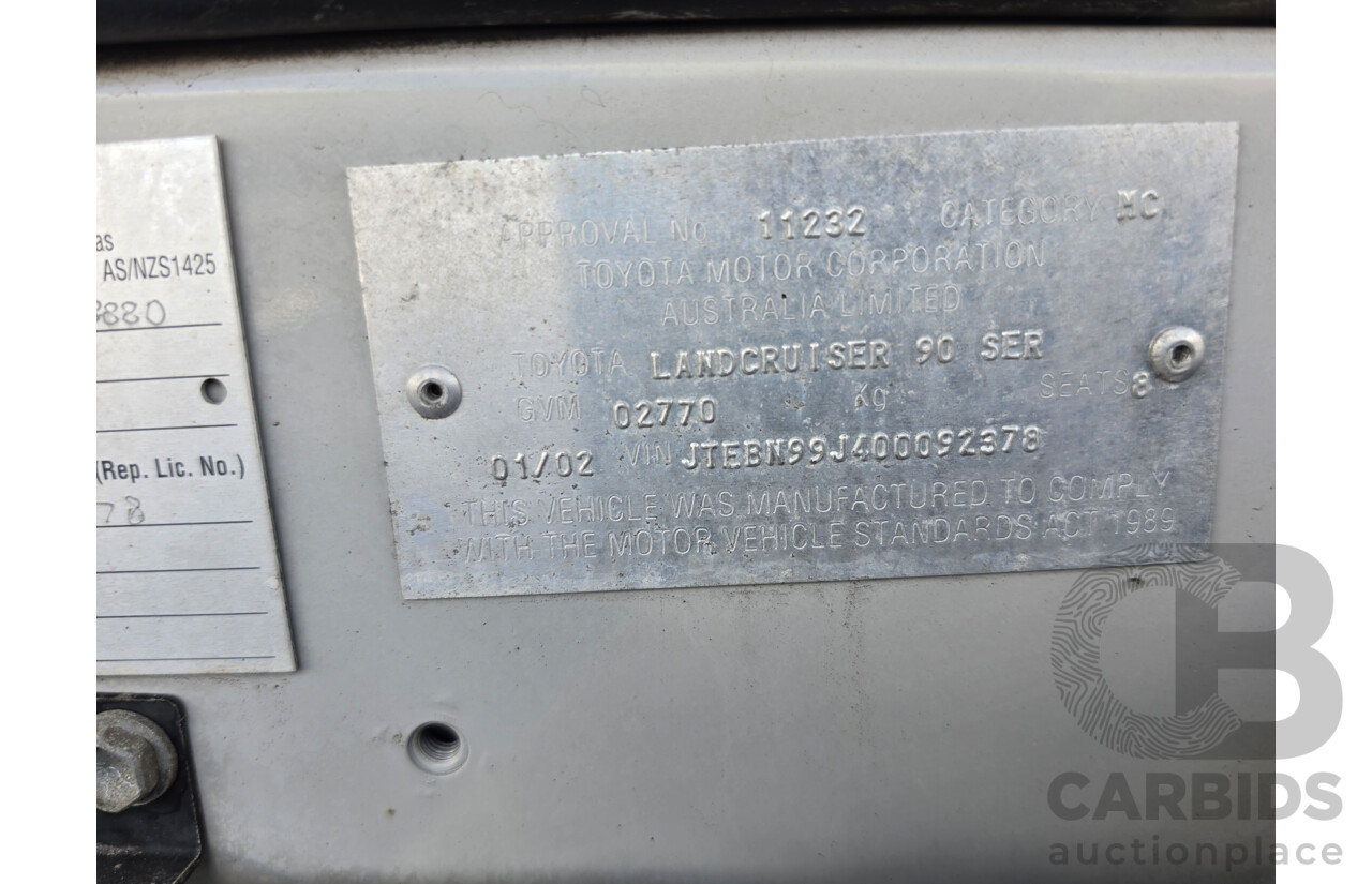 01/2002 Toyota Landcruiser Prado GXL (4x4) VZJ95R 4d Wagon Silver 3.4L - Dual Fuel