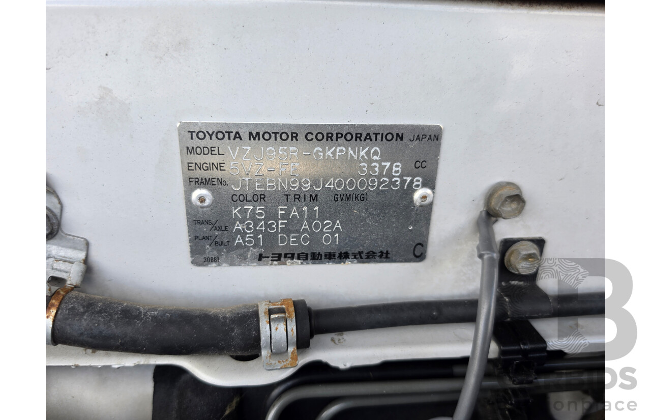 01/2002 Toyota Landcruiser Prado GXL (4x4) VZJ95R 4d Wagon Silver 3.4L - Dual Fuel