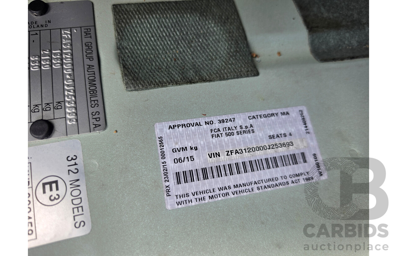 06/2015 Fiat 500 Lounge MY14 3d Hatchback Green 0.9L